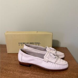 Giorgio Brutini White Leather Tassel Loafers Dress Shoes Size 7.5 EEE Wide Width